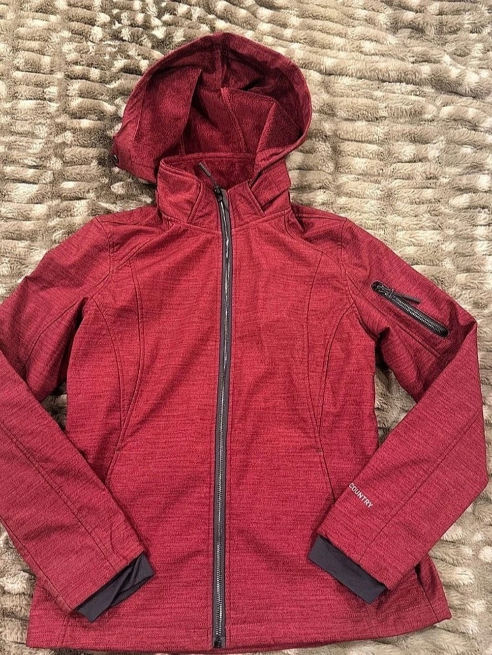 Free Country Softshell Fleece Lined Hooded Jacket Red